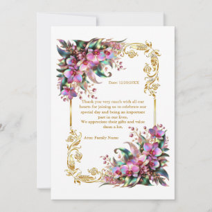 Tarjeta De Agradecimiento Boda de flores orquídeas elegantes y vibrantes