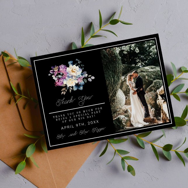 Tarjeta De Agradecimiento Boda de Flores Oscuras Románticas Florales Moody (Subido por el creador)