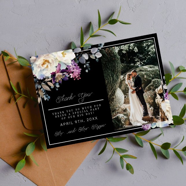 Tarjeta De Agradecimiento Boda de flores oscuras románticas y florales (Subido por el creador)