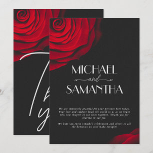 Tarjeta De Agradecimiento Boda de flores pétalas rojas de escarlata vintage