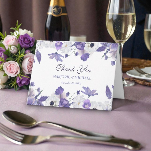 Tarjeta De Agradecimiento Boda de flores púrpura violeta acuarela (Subido por el creador)