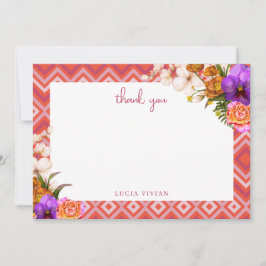 Tarjeta De Agradecimiento Boda de flores retro fucsia para despedida de solt