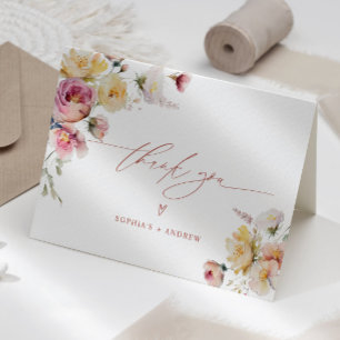 Tarjeta De Agradecimiento Boda de Flores Rosas Boho Garden