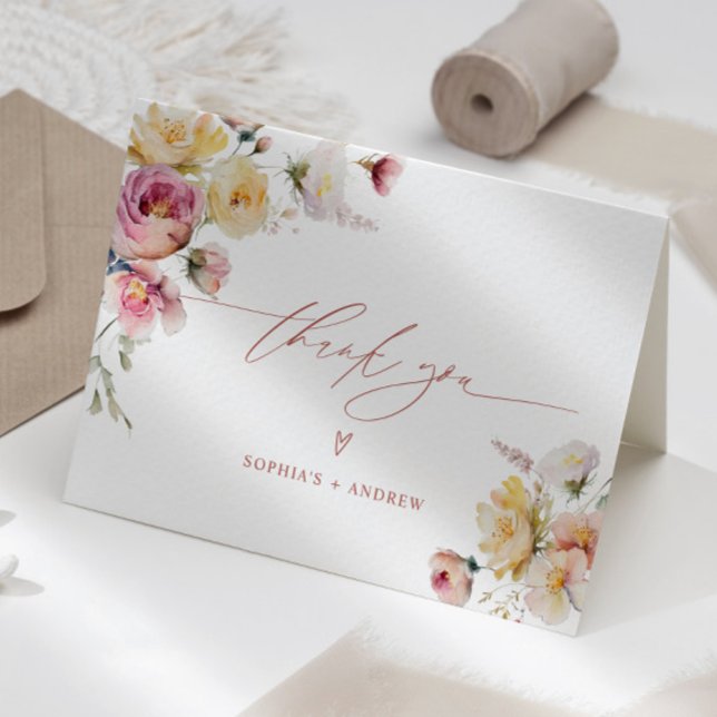 Tarjeta De Agradecimiento Boda de Flores Rosas Boho Garden (Subido por el creador)