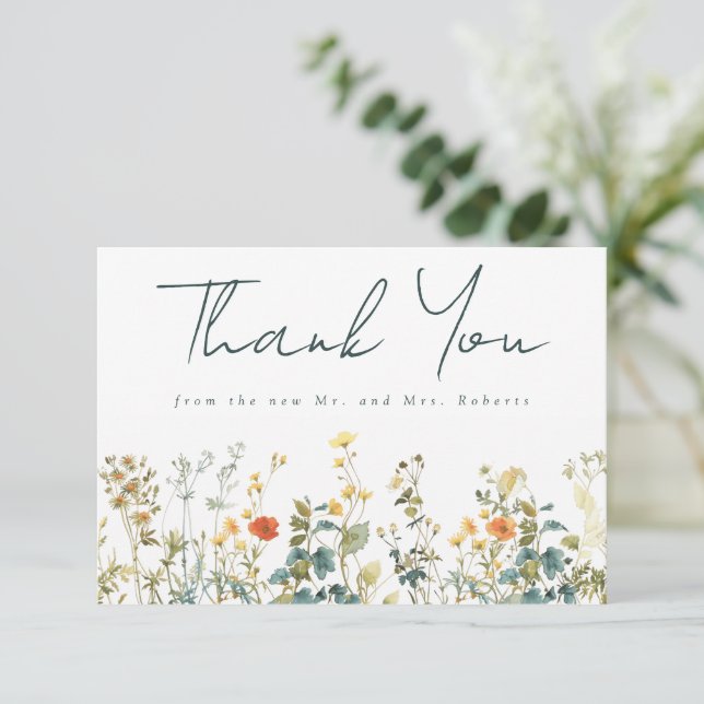 Tarjeta De Agradecimiento Boda de flores silvestres (Anverso de pie)