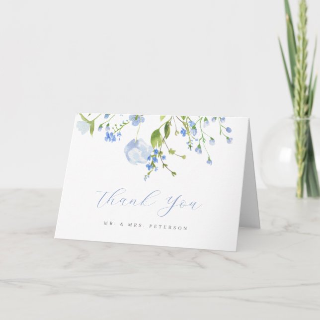 Tarjeta De Agradecimiento Boda De Flores Silvestres Azules Delicadas Doblado (Anverso)