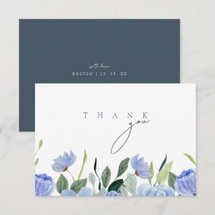 Tarjeta De Agradecimiento Boda de flores silvestres azules pizarra elegantes