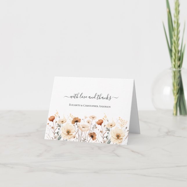 Tarjeta De Agradecimiento Boda de flores silvestres Boho Beige Terracotta Ru (Anverso)