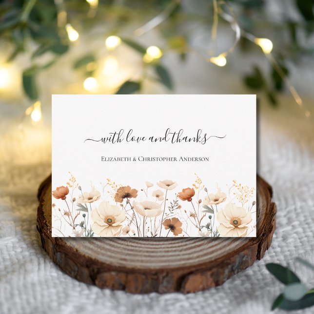 Tarjeta De Agradecimiento Boda de flores silvestres Boho Beige Terracotta Ru (Boho Wild Flowers of Beige Terracotta Burnt Orange Rust Neutral Colors Wedding Thank you cards)