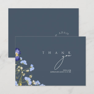 Tarjeta De Agradecimiento Boda de flores silvestres de azul pizarra simple