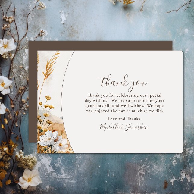 Tarjeta De Agradecimiento Boda de flores silvestres de bonito Boho Mountain (Pretty Boho Mountain Wildflower Wedding Thank You Card)