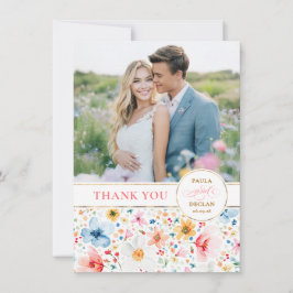Tarjeta De Agradecimiento Boda De Flores Silvestres De Dos Partes Gracias Fo