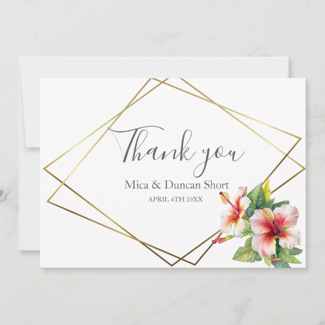 Tarjeta De Agradecimiento Boda de flores silvestres de Hibisco Tropical Grac (Anverso)
