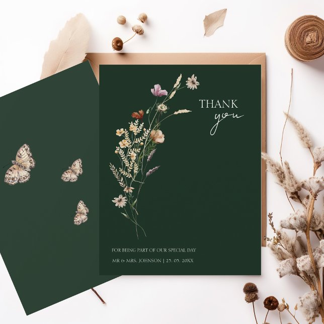 Tarjeta De Agradecimiento Boda de flores silvestres de la caída verde de la  (Subido por el creador)