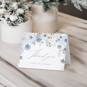 Tarjeta De Agradecimiento Boda de flores silvestres elegantes azul polvorien