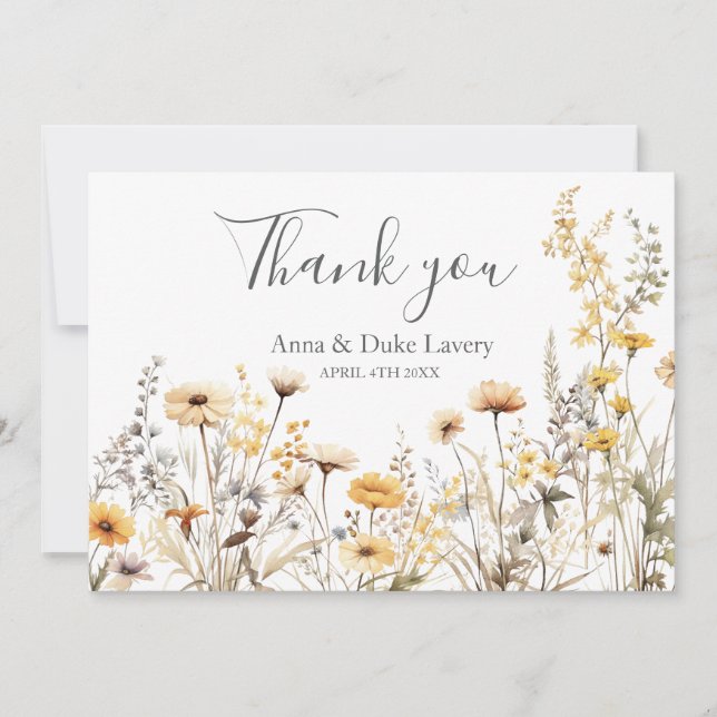 Tarjeta De Agradecimiento Boda de Flores Silvestres Gracias (Anverso)