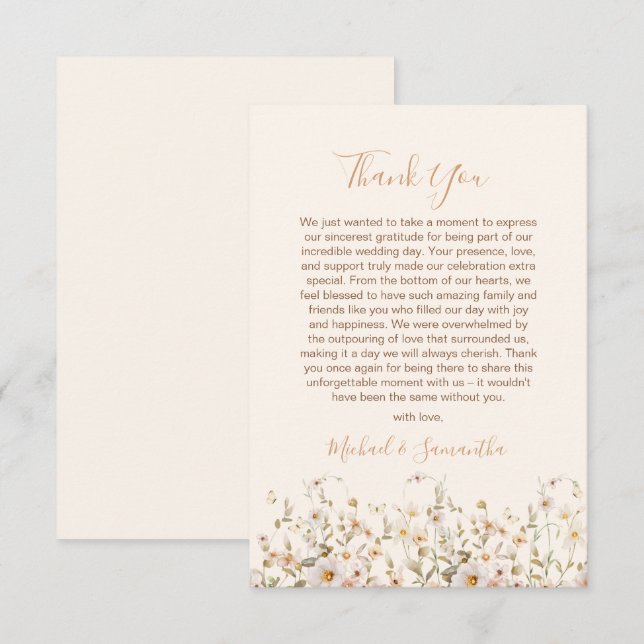 Tarjeta De Agradecimiento Boda de flores silvestres marfil y rubor (Anverso / Reverso)