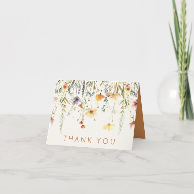 Tarjeta De Agradecimiento Boda de flores silvestres rústicas (Anverso)