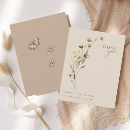 Tarjeta De Agradecimiento Boda de Flores Silvestres Rústicas Marrones y Mari