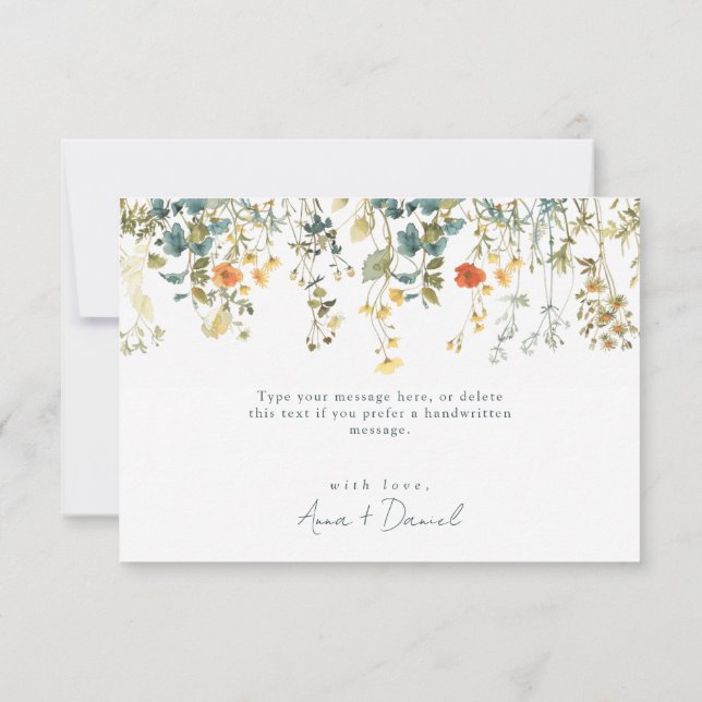 Tarjeta De Agradecimiento Boda de flores silvestres verde azuladas (Reverso)