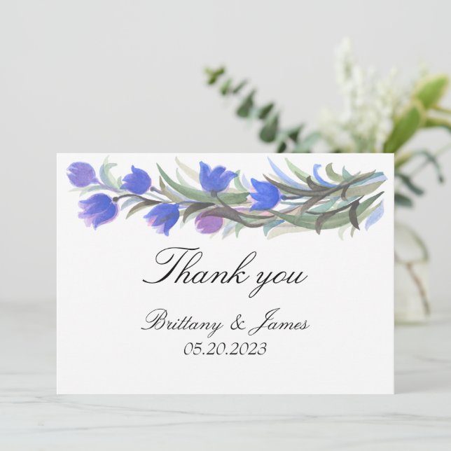 Tarjeta De Agradecimiento Boda de flores silvestres verdes de sabio azul (Anverso de pie)