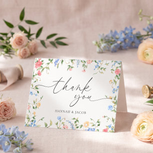 Tarjeta De Agradecimiento Boda de flores silvestres vintage en suaves tonos