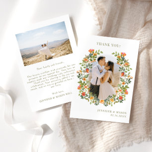 Tarjeta De Agradecimiento Boda de flores verdes del Boho naranja. Foto