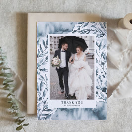 Tarjeta De Agradecimiento Boda de follaje de color azul romántico