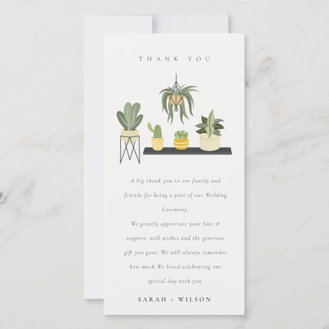 Tarjeta De Agradecimiento Boda de follaje de plantas suculentas de Leafy put (Anverso)