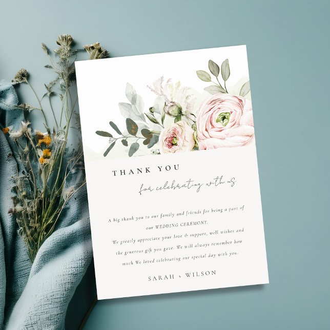 Tarjeta De Agradecimiento Boda de follaje Eucalyptus Pink Peonies Rubor Blan (Subido por el creador)