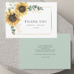 Tarjeta De Agradecimiento Boda de follaje floral de girasol Eucalyptus<br><div class="desc">Para todos los que se presentaron para celebrar su día especial con usted, esta elegante tarjeta de agradecimiento floral geométrica botánica con girasoles y hojas de eucalipto, con marco geométrico dorado es perfecta cuando usted quiere dar las gracias. Cambie fácilmente los detalles en el frente y el mensaje del personalizado...</div>