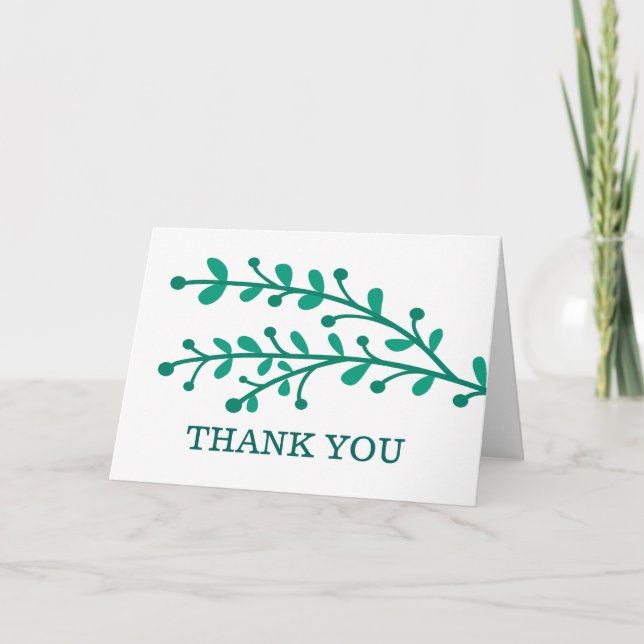 Tarjeta De Agradecimiento Boda de follaje simple verde gracias (Anverso)