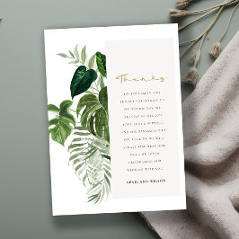 Tarjeta De Agradecimiento Boda de follaje tropical de color verde pálido mod