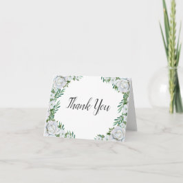 Tarjeta De Agradecimiento Boda de follaje verde de rosas blancas