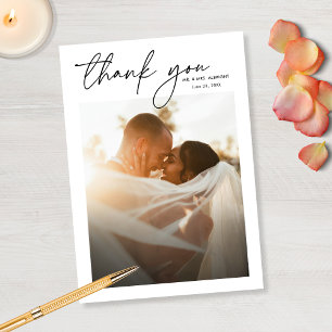 Tarjeta De Agradecimiento Boda de Foto 2 Elegante Simple Chic Moderno Script