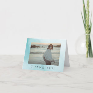 Tarjeta De Agradecimiento Boda de Foto Abstracta Minimalista Verde Azulada M