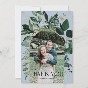 Tarjeta De Agradecimiento Boda de foto botánica moderna de azul polvoriento