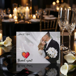 Tarjeta De Agradecimiento Boda de Foto Caligrafía Acuarela Romántica