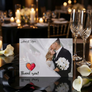 Tarjeta De Agradecimiento Boda de Foto Caligrafía Acuarela Romántica