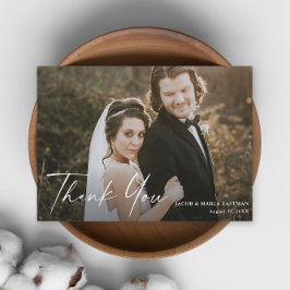 Tarjeta De Agradecimiento Boda de Foto Caligrafía de Letra Moderna