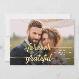 Tarjeta De Agradecimiento Boda de Foto Caligrafía Dorada 2 Para Siempre Agra