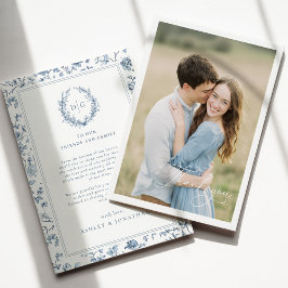 Tarjeta De Agradecimiento Boda de foto Chinoiserie azul