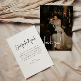 Tarjeta De Agradecimiento Boda de foto completa con letra script minimalista