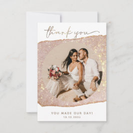 Tarjeta De Agradecimiento Boda de Foto con Brillo de Rubor Dorado Moderno