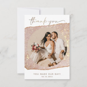 Tarjeta De Agradecimiento Boda de Foto con Brillo de Rubor Dorado Moderno