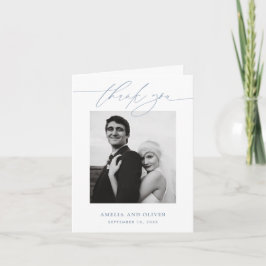 Tarjeta De Agradecimiento Boda de Foto con Escritura Minimalista Azul Polvo