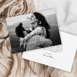 Tarjeta De Agradecimiento Boda de foto con guion moderno
