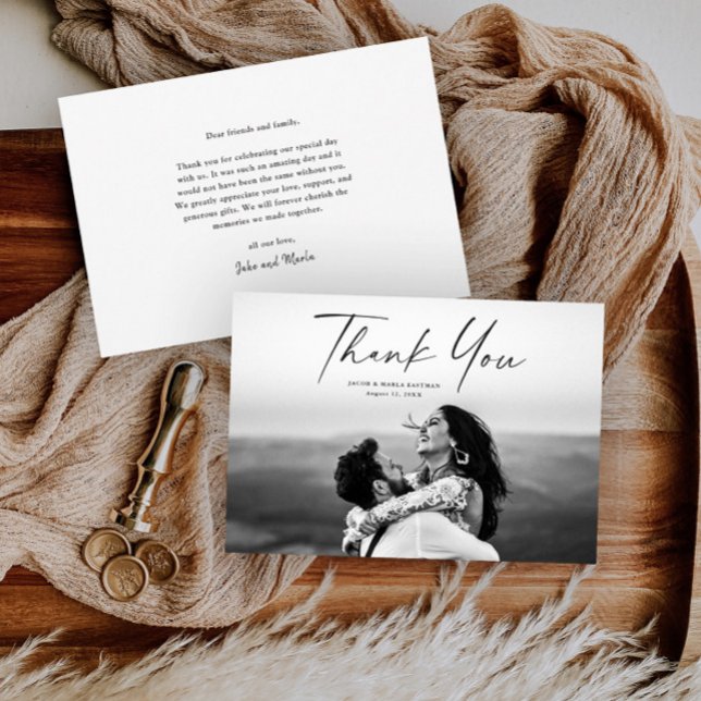 Tarjeta De Agradecimiento Boda de foto con guion moderno (Subido por el creador)