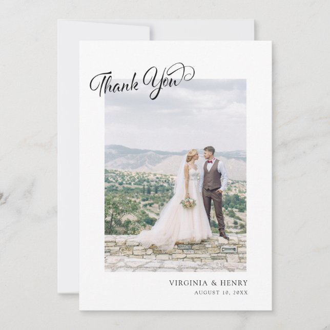 Tarjeta De Agradecimiento Boda de Foto con Guion Simple (Anverso)