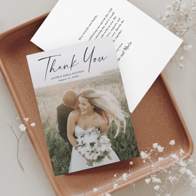 Tarjeta De Agradecimiento Boda de Foto con Guion Simple (Subido por el creador)